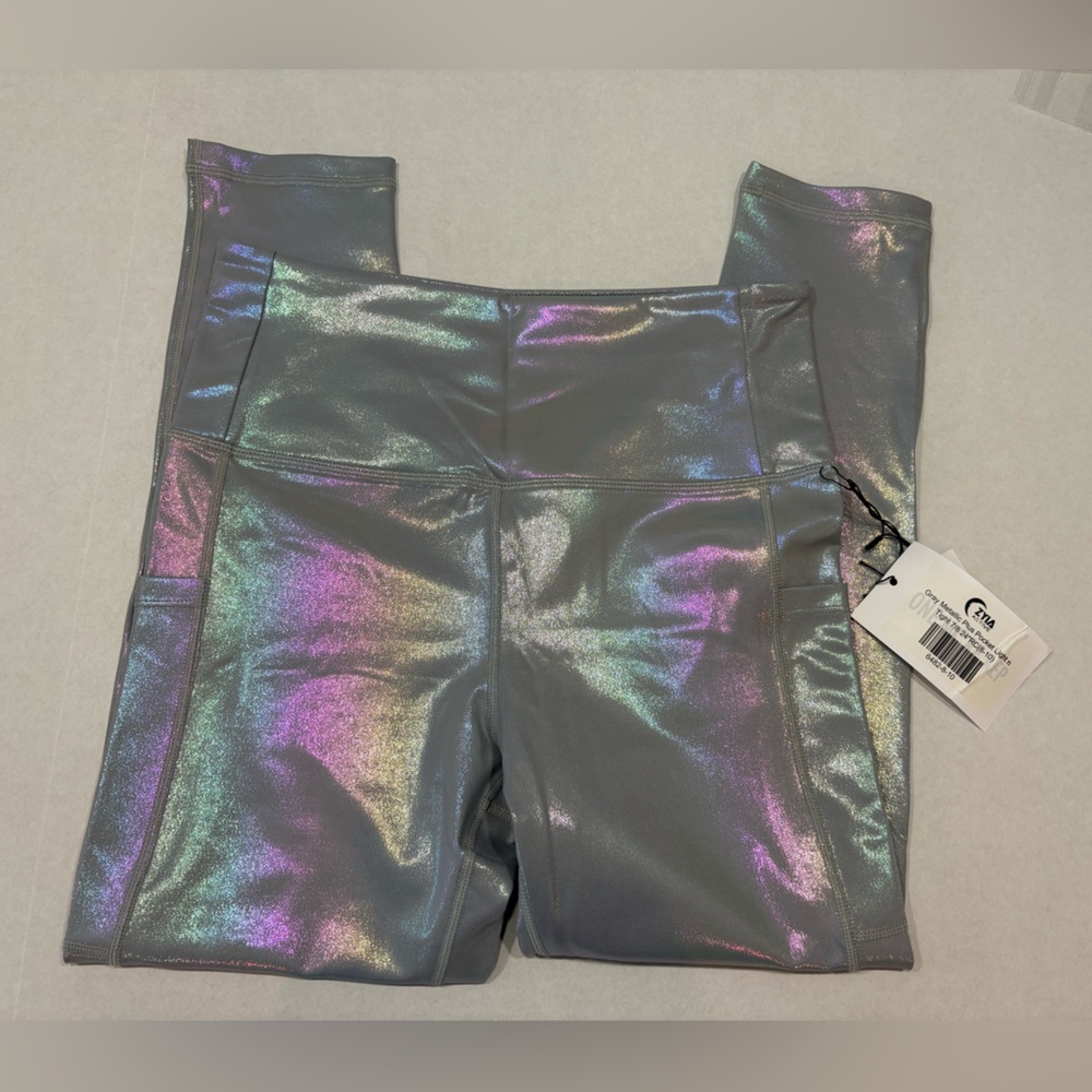 Zyia gray metallic pockets Light N Tight RC 7/8 length leggings 24” 8/10 NWT
